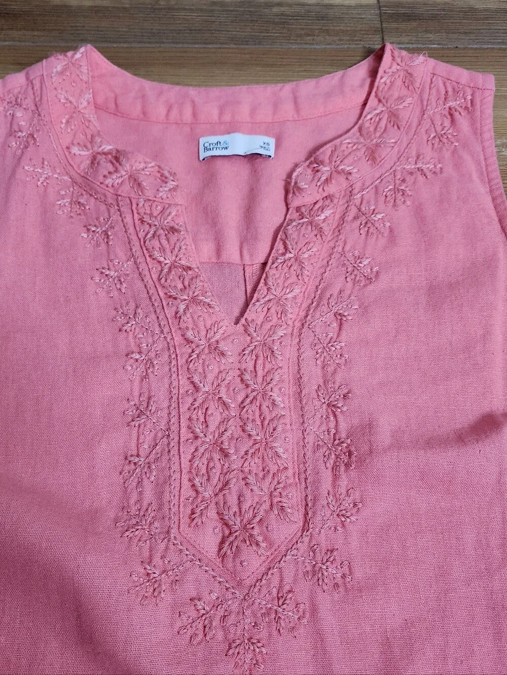 Croft & Barrow Linen Blend Shift Dress Women's XS Coral Sleeveless Embroidered - Picture 3 of 9